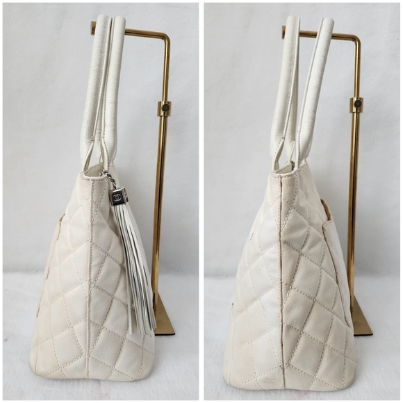 Auth Chanel CC Caviar Quilted Tassel Canvas Totes Bag - Picture 10 of 11